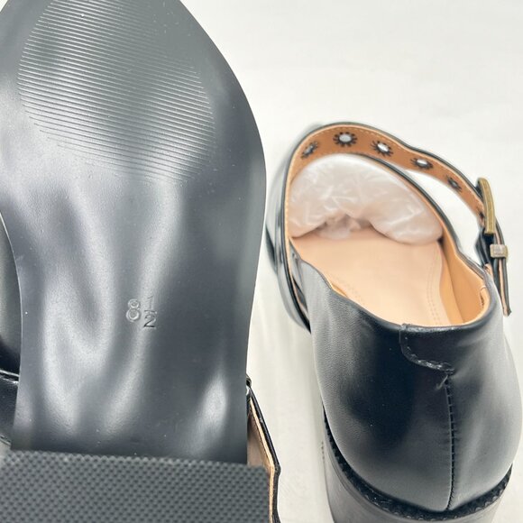 YDN Black Pointed Toe Mary Jane Chunky Heels Loafers Hollow Buckle Pumps - Picture 6 of 8